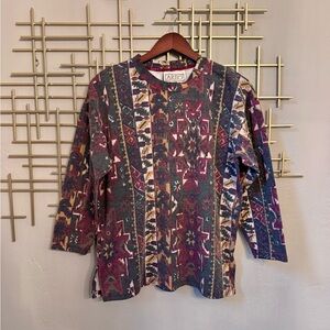 AREO Vintage USA Aztec Print Long Sleeve Tee Medium Y2K